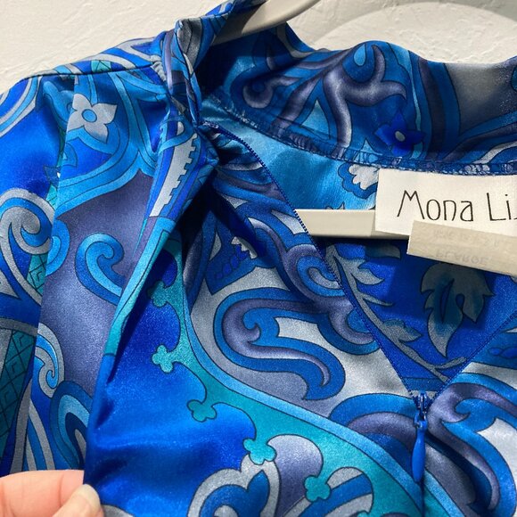 Mona Lisa Women’s Nightgown Robe Maxi Dress Made In USA Satin Paisley Blue PL - Picture 10 of 14